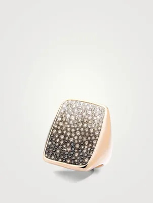 Large Sabbia 18K Rose Gold Ring With Brown, White And Black Diamonds