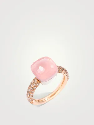 Classic Nudo 18K White And Rose Gold Ring With Multicolour Stones