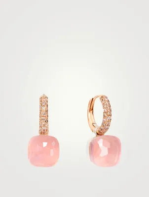 Classic Nudo 18K Rose And White Gold Earrings With Rose Quartz, Chalcedony And Diamonds