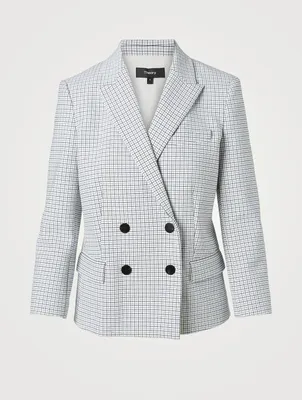 Shrunken Double-Breasted Blazer Grid Print