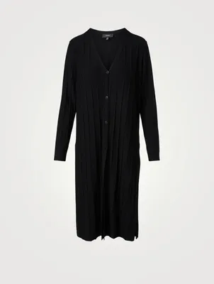 Wool Wide Ribbed Long Cardigan