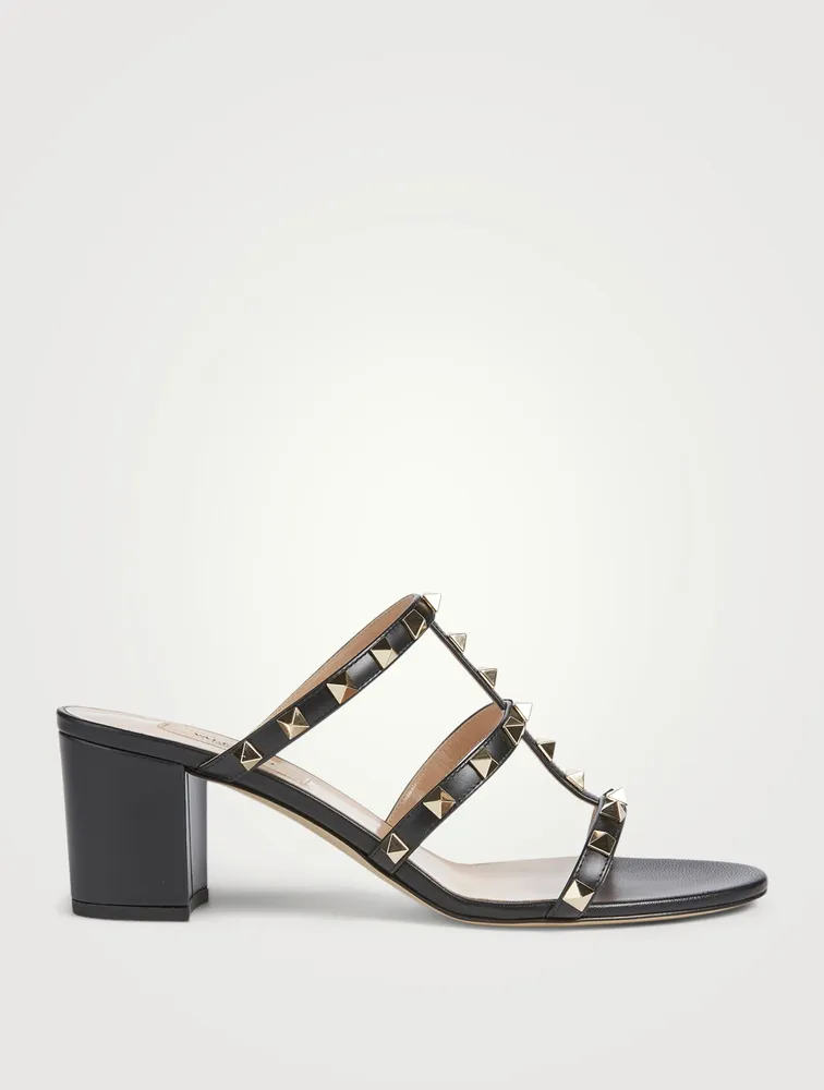 Rockstud Leather Heeled Mule Sandals