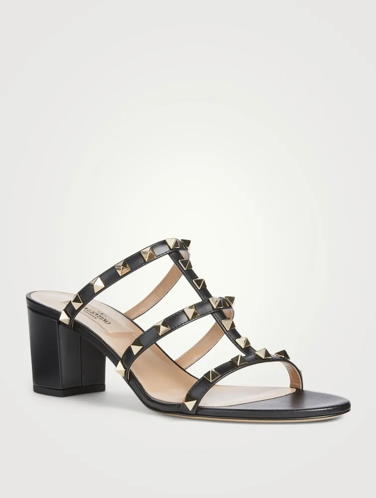 Rockstud Leather Heeled Mule Sandals