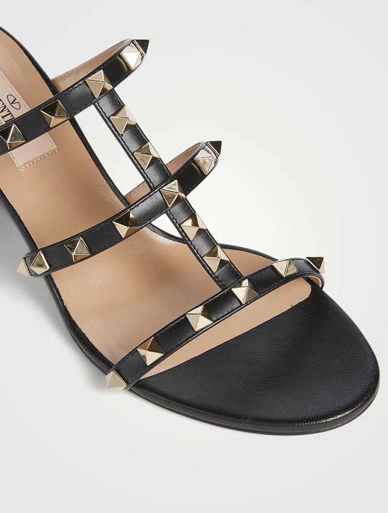 Rockstud Leather Heeled Mule Sandals