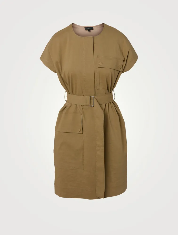 Linen-Blend Mini Utility Dress