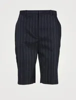 Linen-Blend Bermuda Shorts Pinstripe Print