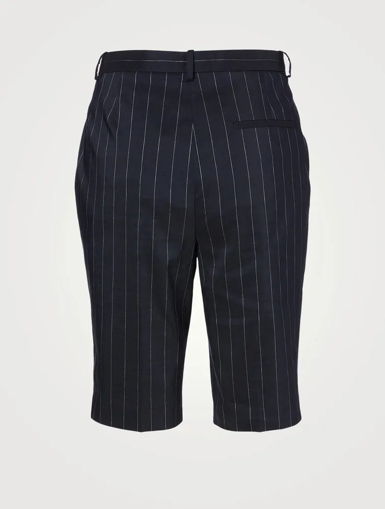 Linen-Blend Bermuda Shorts Pinstripe Print