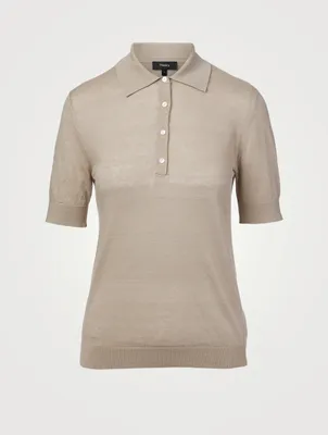 Linen-Blend Short-Sleeve Polo Sweater