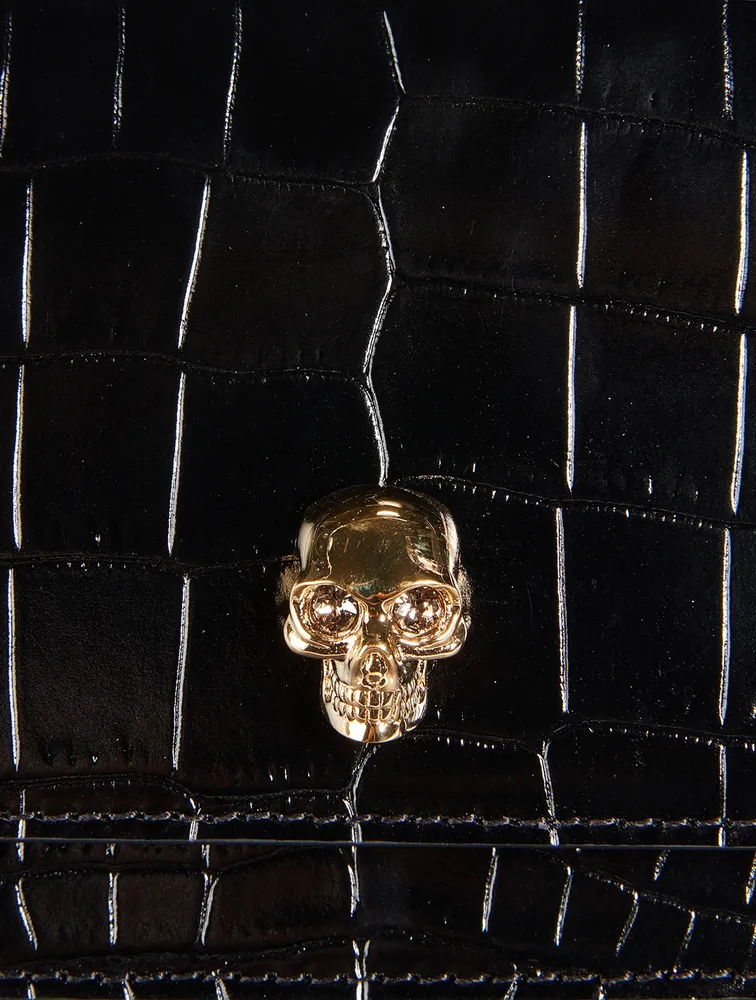 Mini Skull Croc-Embossed Leather Bag