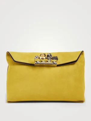 Four-Ring Suede Jewelled Clutch Bag