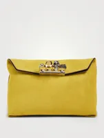Four-Ring Suede Jewelled Clutch Bag