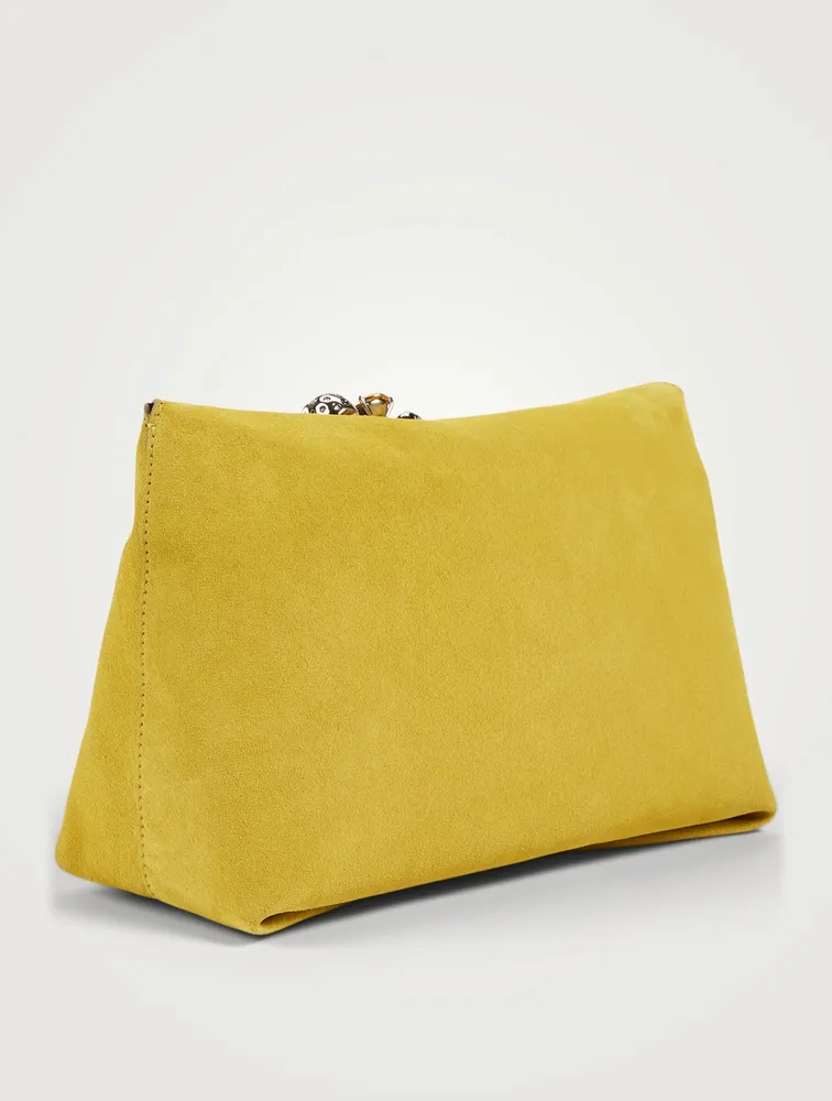 Four-Ring Suede Jewelled Clutch Bag