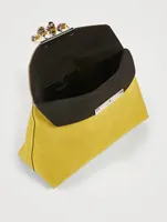 Four-Ring Suede Jewelled Clutch Bag