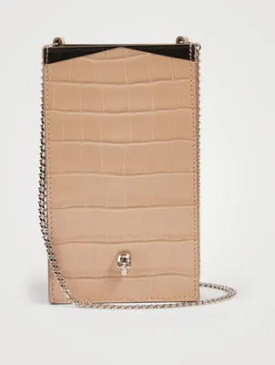 Croc-Embossed Leather Phone Holder Chain Bag