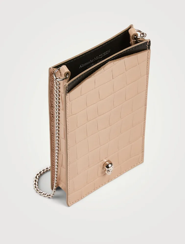 Croc-Embossed Leather Phone Holder Chain Bag