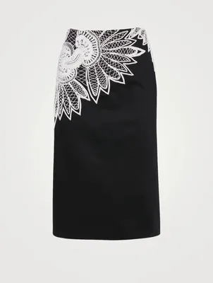 Salby Midi Pencil Skirt With Lace Embroidery