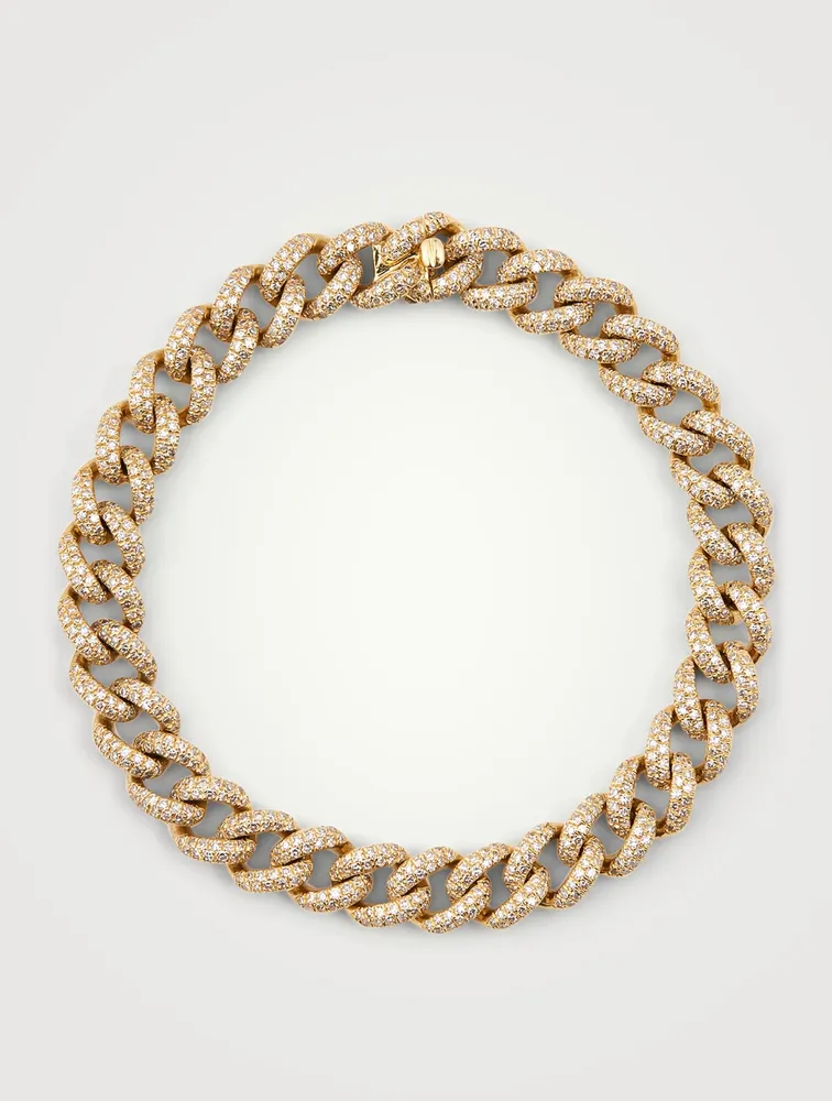Medium 18K Gold Link Bracelet With Diamonds