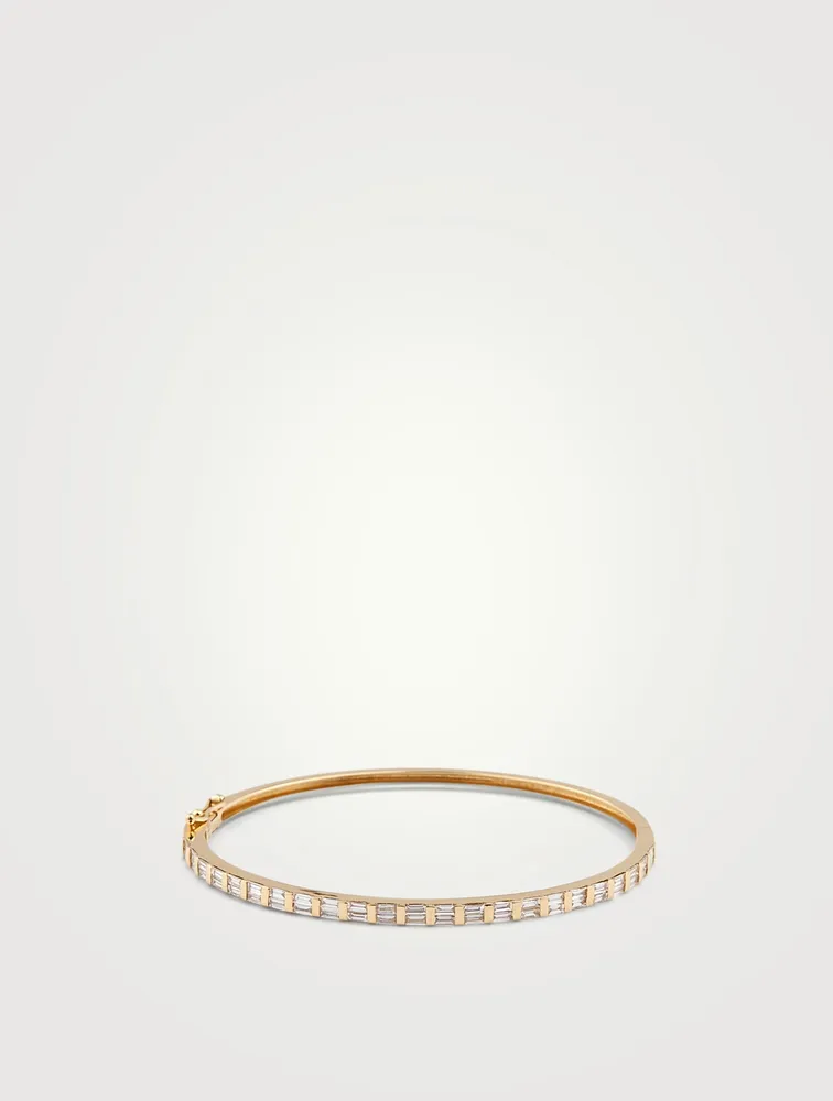 18K Gold Half Baguette Bangle Bracelet With Diamonds