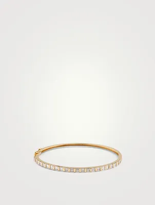 18K Gold Half Baguette Bangle Bracelet With Diamonds