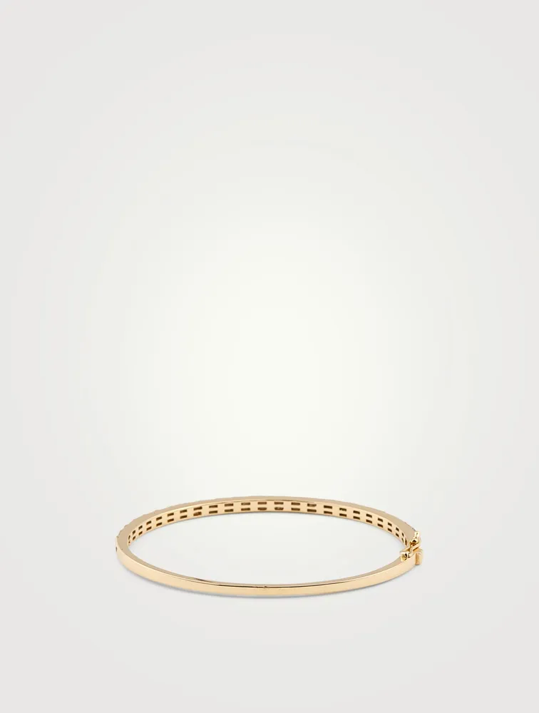 18K Gold Half Baguette Bangle Bracelet With Diamonds