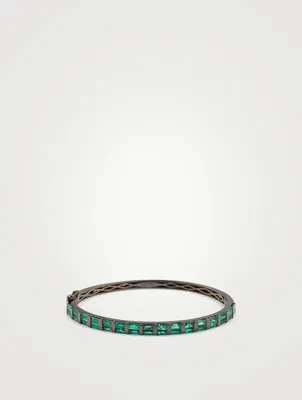 18K Black Gold Half Baguette Bangle Bracelet With Emeralds