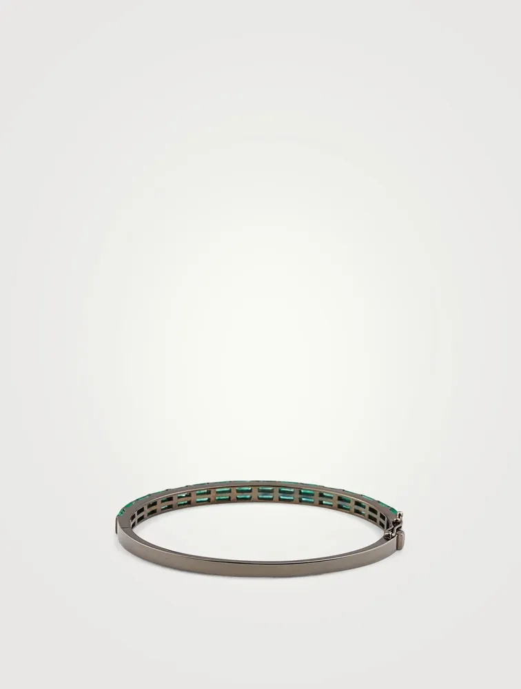 18K Black Gold Half Baguette Bangle Bracelet With Emeralds