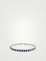 18K White Gold Half Baguette Bangle Bracelet With Blue Sapphire