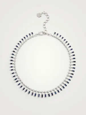 18K White Gold Dot Dash Choker Necklace With Blue Sapphire And Diamonds