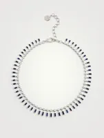 18K White Gold Dot Dash Choker Necklace With Blue Sapphire And Diamonds