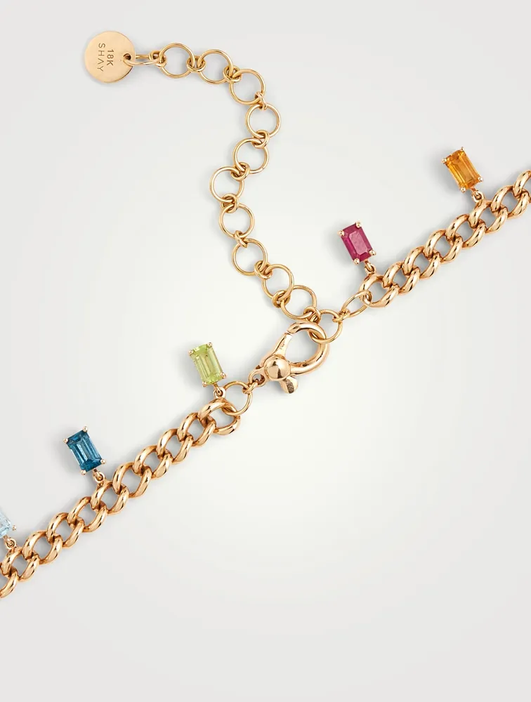18K Rose Gold Rainbow Baguette Gold Link Choker Necklace