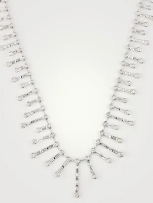 18K White Gold Fishbone Necklace With Diamonds