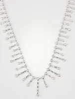 18K White Gold Fishbone Necklace With Diamonds