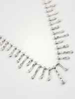 18K White Gold Fishbone Necklace With Diamonds