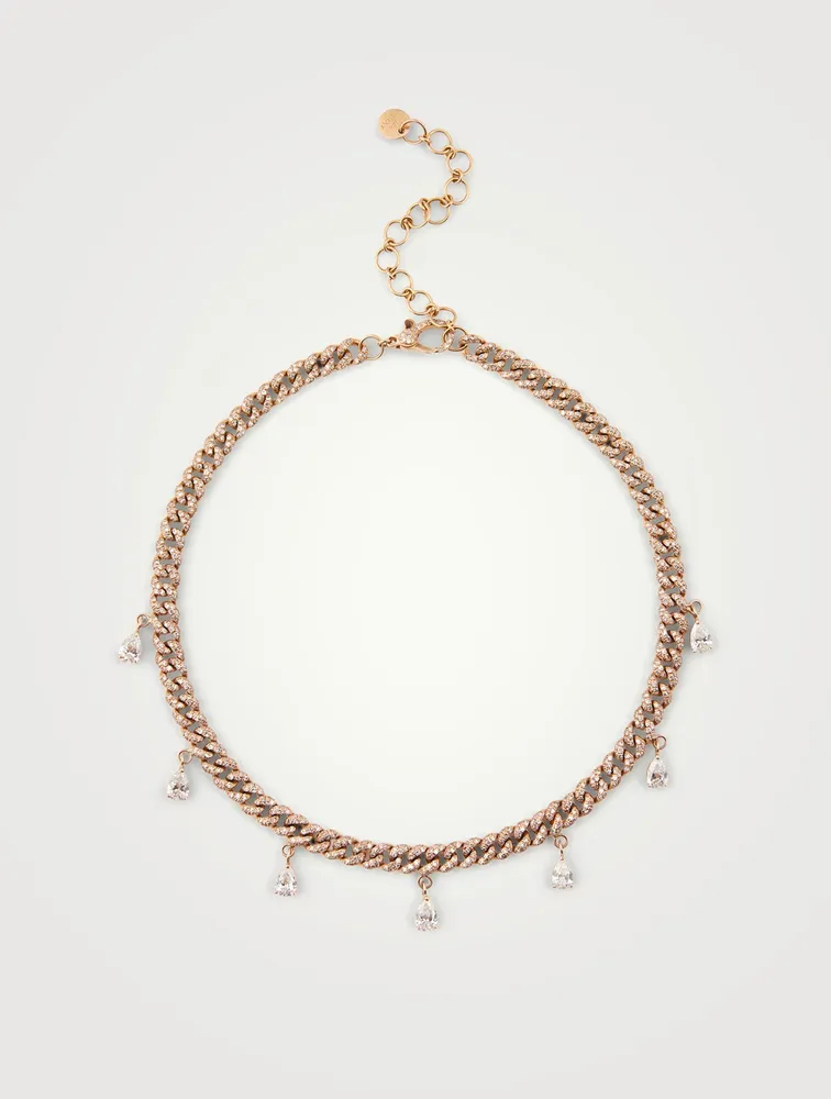 Mini 18K Rose Gold Link Necklace With Diamonds