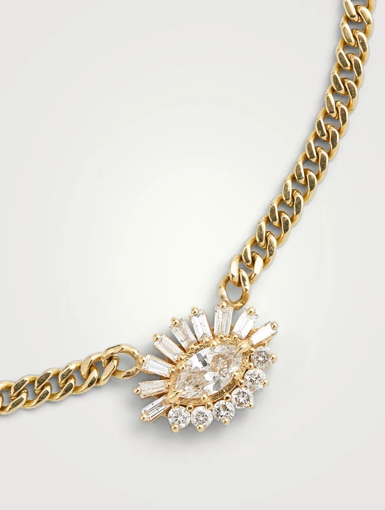 18K Gold Evil Eye Link Necklace With Diamonds