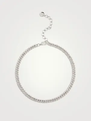Mini 18K White Gold Link Choker Necklace With Diamonds