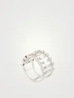 18K White Gold Dot Dash Ring With Diamonds