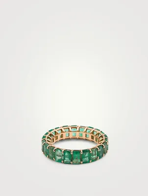 18K Rose Gold Eternity Ring With Emeralds