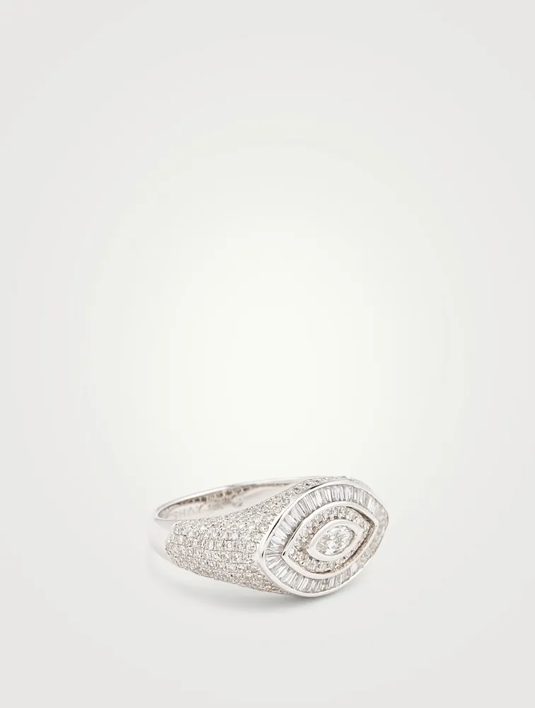 18K White Gold Evil Eye Ring With Diamonds