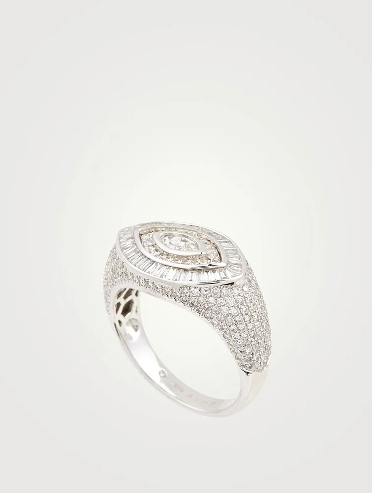18K White Gold Evil Eye Ring With Diamonds