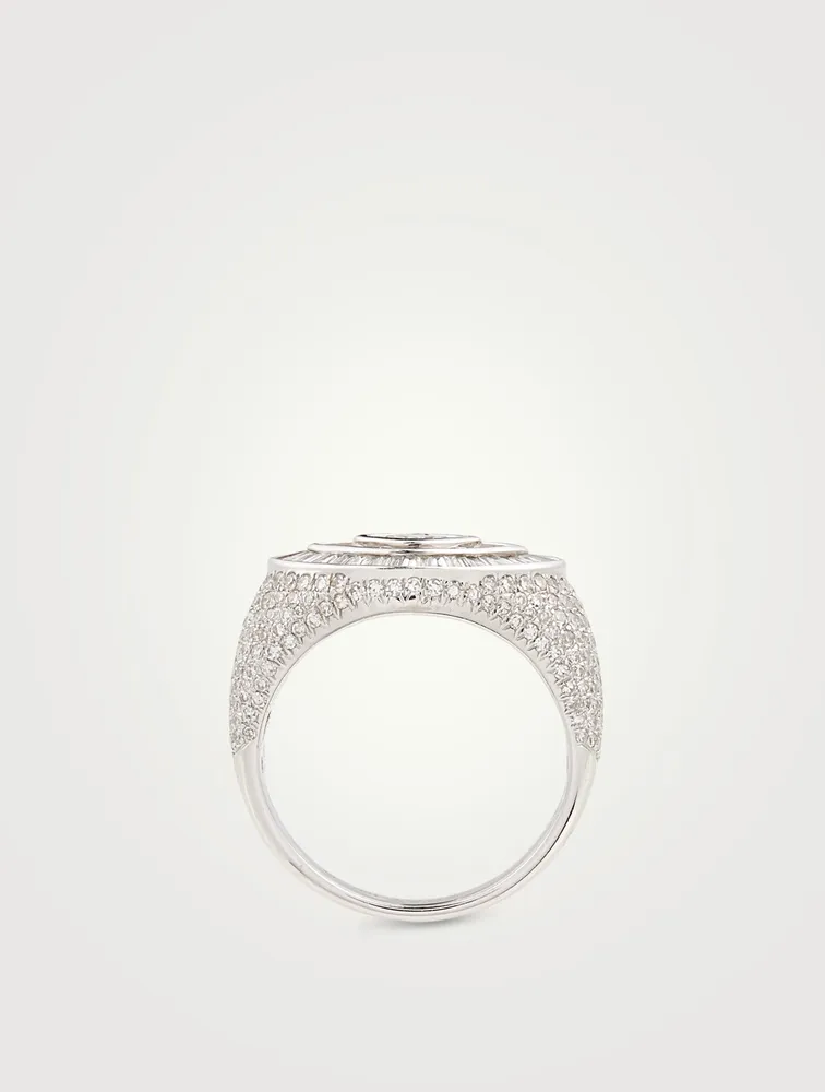 18K White Gold Evil Eye Ring With Diamonds