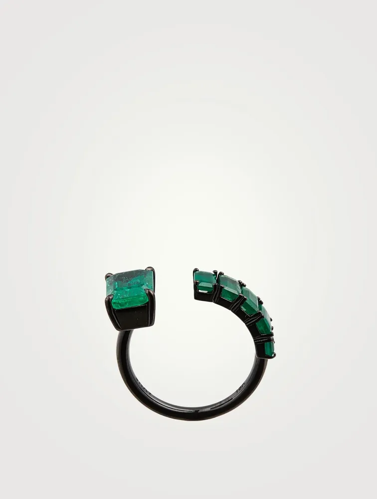 18K Black Gold Floating Emerald Ring