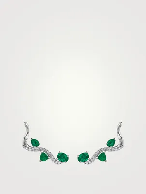 Mirage 18K White Gold Earrings With Emerald And Diamonds