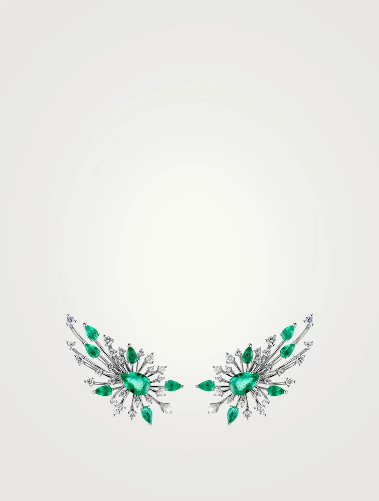 Luminus 18K White Gold Earrings With Emerald And Diamonds