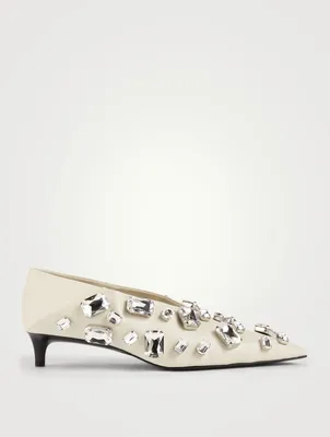 Crystal Leather Kitten-Heel Pumps