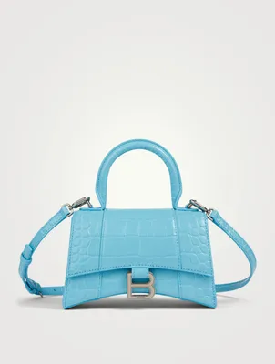 Hourglass Croc-Embossed Leather Top Handle Bag