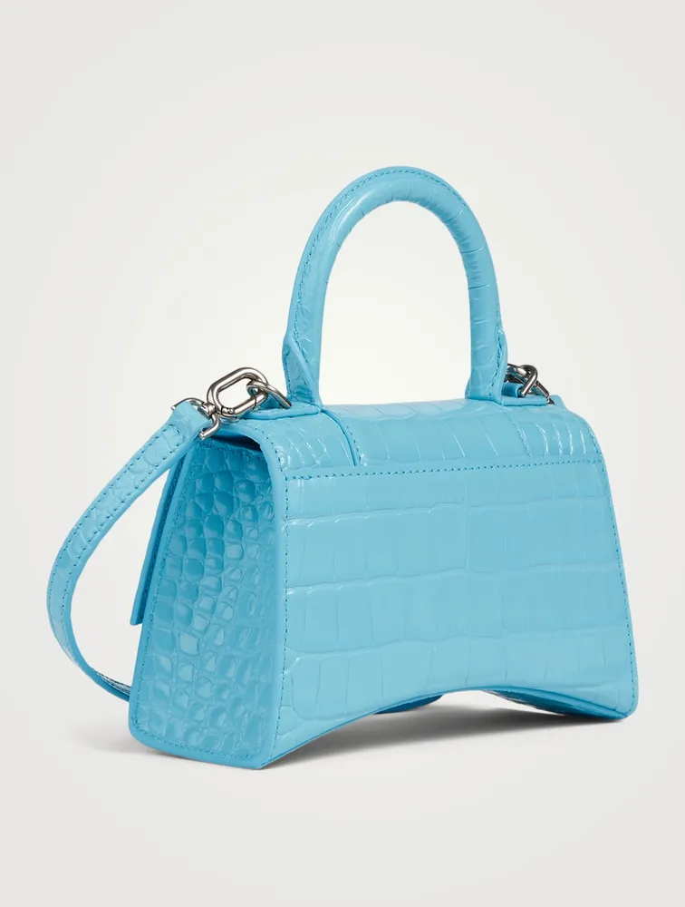 Hourglass Croc-Embossed Leather Top Handle Bag