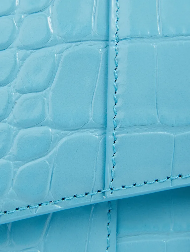 Hourglass Croc-Embossed Leather Top Handle Bag