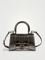 XS Hourglass Metallic Croc-Embossed Leather Top Handle Bag