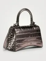 XS Hourglass Metallic Croc-Embossed Leather Top Handle Bag